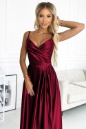 299-13 CHIARA elegancka maxi długa satynowa suknia na ramiączkach - BORDOWA 299-13 CHIARA elegancka maxi długa satynowa suknia na ramiączkach - BORDOWA