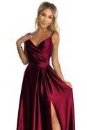 299-13 CHIARA elegancka maxi długa satynowa suknia na ramiączkach - BORDOWA 299-13 CHIARA elegancka maxi długa satynowa suknia na ramiączkach - BORDOWA