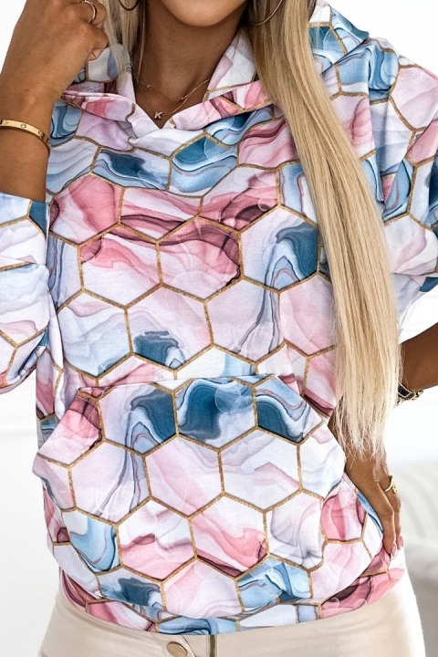 390-3 Bluza kangurka z kapturem - złote heksagony i różowo-błękitny marmur 390-3 Bluza kangurka z kapturem - złote heksagony i różowo-błękitny marmur