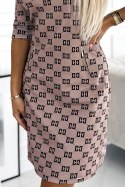 420-3 MARY Sukienka ze złotymi zamkami - beżowa w CZARNY WZÓR 420-3 MARY Sukienka ze złotymi zamkami - beżowa w CZARNY WZÓR