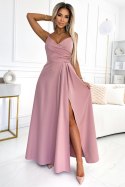 299-16 CHIARA elegancka maxi długa suknia na ramiączkach - BRUDNY RÓŻ 299-16 CHIARA elegancka maxi długa suknia na ramiączkach - BRUDNY RÓŻ