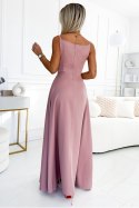299-16 CHIARA elegancka maxi długa suknia na ramiączkach - BRUDNY RÓŻ 299-16 CHIARA elegancka maxi długa suknia na ramiączkach - BRUDNY RÓŻ
