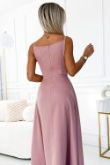 299-16 CHIARA elegancka maxi długa suknia na ramiączkach - BRUDNY RÓŻ 299-16 CHIARA elegancka maxi długa suknia na ramiączkach - BRUDNY RÓŻ