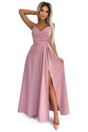 299-16 CHIARA elegancka maxi długa suknia na ramiączkach - BRUDNY RÓŻ 299-16 CHIARA elegancka maxi długa suknia na ramiączkach - BRUDNY RÓŻ