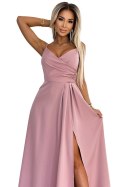 299-16 CHIARA elegancka maxi długa suknia na ramiączkach - BRUDNY RÓŻ 299-16 CHIARA elegancka maxi długa suknia na ramiączkach - BRUDNY RÓŻ