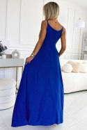 299-17 CHIARA elegancka maxi długa suknia na ramiączkach - CHABROWA Z BROKATEM 299-17 CHIARA elegancka maxi długa suknia na ramiączkach - CHABROWA Z BROKATEM