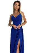 299-17 CHIARA elegancka maxi długa suknia na ramiączkach - CHABROWA Z BROKATEM 299-17 CHIARA elegancka maxi długa suknia na ramiączkach - CHABROWA Z BROKATEM