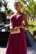 299-19 CHIARA elegancka maxi długa suknia na ramiączkach - FUKSJA Z BROKATEM 299-19 CHIARA elegancka maxi długa suknia na ramiączkach - FUKSJA Z BROKATEM