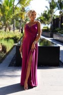 299-19 CHIARA elegancka maxi długa suknia na ramiączkach - FUKSJA Z BROKATEM 299-19 CHIARA elegancka maxi długa suknia na ramiączkach - FUKSJA Z BROKATEM