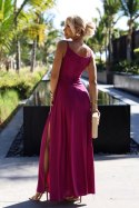 299-19 CHIARA elegancka maxi długa suknia na ramiączkach - FUKSJA Z BROKATEM 299-19 CHIARA elegancka maxi długa suknia na ramiączkach - FUKSJA Z BROKATEM