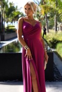 299-19 CHIARA elegancka maxi długa suknia na ramiączkach - FUKSJA Z BROKATEM 299-19 CHIARA elegancka maxi długa suknia na ramiączkach - FUKSJA Z BROKATEM