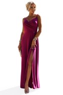 299-19 CHIARA elegancka maxi długa suknia na ramiączkach - FUKSJA Z BROKATEM 299-19 CHIARA elegancka maxi długa suknia na ramiączkach - FUKSJA Z BROKATEM