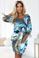 281-7 SOPHIE Wygodna sukienka z kieszeniami Oversize - NIEBIESKO-ZŁOTE FALE 281-7 SOPHIE Wygodna sukienka z kieszeniami Oversize - NIEBIESKO-ZŁOTE FALE