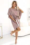 287-37 SOFIA Sukienka motyl z wiązaniem w pasie - MOCHA MOUSSE 287-37 SOFIA Sukienka motyl z wiązaniem w pasie - MOCHA MOUSSE