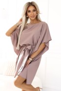 287-37 SOFIA Sukienka motyl z wiązaniem w pasie - MOCHA MOUSSE 287-37 SOFIA Sukienka motyl z wiązaniem w pasie - MOCHA MOUSSE