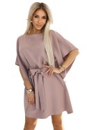 287-37 SOFIA Sukienka motyl z wiązaniem w pasie - MOCHA MOUSSE 287-37 SOFIA Sukienka motyl z wiązaniem w pasie - MOCHA MOUSSE