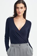 Bluzka body z kopertowym dekoltem B176 Navy - Nife Nife Bluzka body z kopertowym dekoltem B176 Navy - Nife Nife