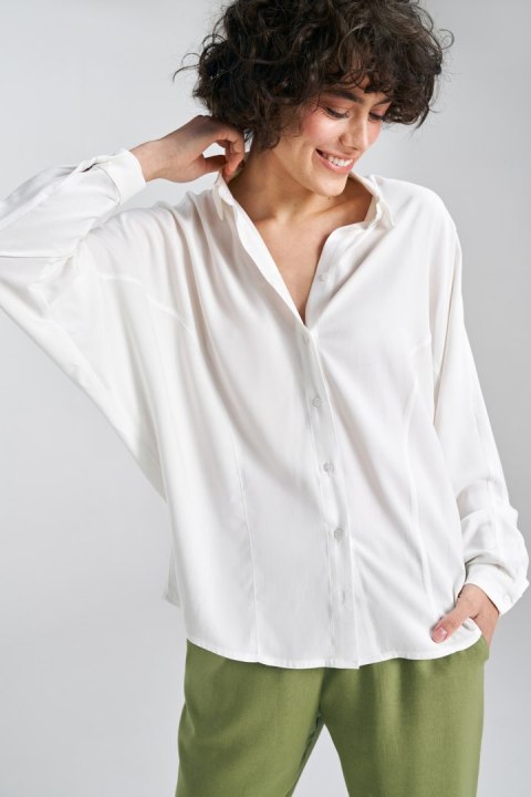 Bluzka oversize fason nietoperz B158 Ecru - Nife Nife Bluzka oversize fason nietoperz B158 Ecru - Nife Nife