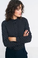 Czarna bluzka na stójce w groszki B155 Black - Nife Nife Czarna bluzka na stójce w groszki B155 Black - Nife Nife