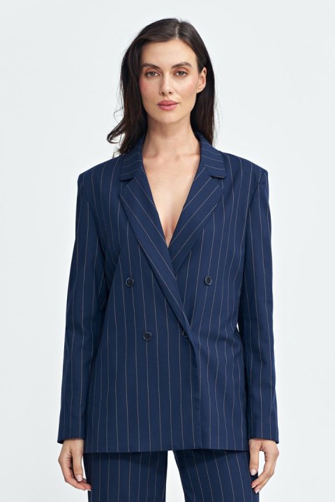 Marynarka oversize dwurzędowa prążek Z71 Navy - Nife Nife Marynarka oversize dwurzędowa prążek Z71 Navy - Nife Nife