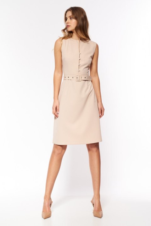 Sukienka Beżowa elegancka sukienka bez rękawów S200 Beige - Nife Nife Sukienka Beżowa elegancka sukienka bez rękawów S200 Beige - Nife Nife
