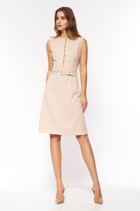 Sukienka Beżowa elegancka sukienka bez rękawów S200 Beige - Nife Nife Sukienka Beżowa elegancka sukienka bez rękawów S200 Beige - Nife Nife