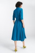 Sukienka lniana zapinana na napy S241 Blue - Nife Nife Sukienka lniana zapinana na napy S241 Blue - Nife Nife