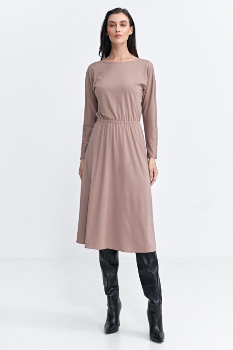 Sukienka z gumką w pasie S259 Beige - Nife Nife Sukienka z gumką w pasie S259 Beige - Nife Nife