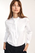 Biała koszula z wiązaniem pod szyją K62 White - Nife Nife Biała koszula z wiązaniem pod szyją K62 White - Nife Nife