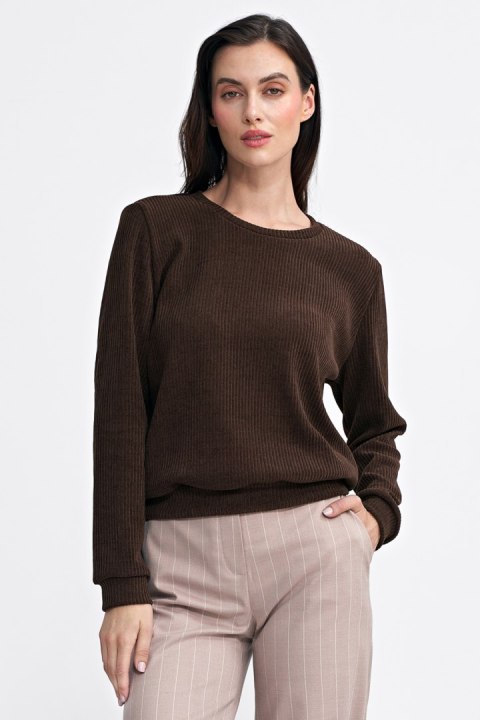 Bluza z dzianiny prążkowanej z długim rękawem BL08 Brown - Nife Nife Bluza z dzianiny prążkowanej z długim rękawem BL08 Brown - Nife Nife