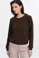 Bluza z dzianiny prążkowanej z długim rękawem BL08 Brown - Nife Nife Bluza z dzianiny prążkowanej z długim rękawem BL08 Brown - Nife Nife