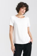Bluzka basic z krótkim rękawem B160 Ecru - Nife Nife Bluzka basic z krótkim rękawem B160 Ecru - Nife Nife