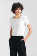 Bluzka basic z krótkim rękawem B160 Ecru - Nife Nife Bluzka basic z krótkim rękawem B160 Ecru - Nife Nife