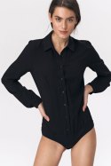 Bluzka koszulowa body B110 Black - Nife Nife Bluzka koszulowa body B110 Black - Nife Nife