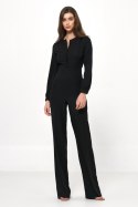 Czarny elegancki kombinezon z długim rękawem KM29 Black - Nife Nife Czarny elegancki kombinezon z długim rękawem KM29 Black - Nife Nife