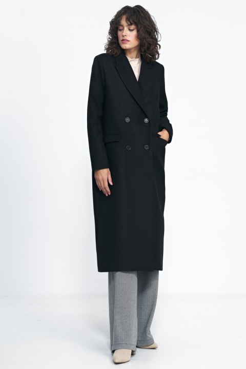 Czarny płaszcz oversize PL20 Black - Nife Nife Czarny płaszcz oversize PL20 Black - Nife Nife