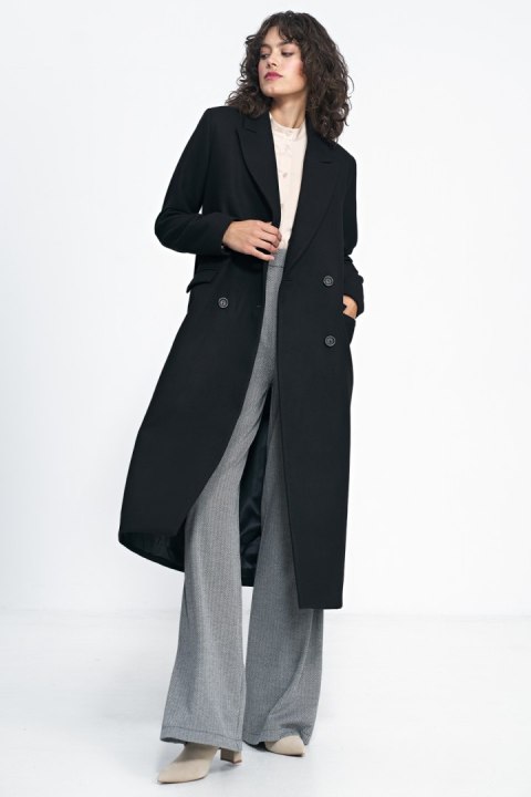 Czarny płaszcz oversize PL20 Black - Nife Nife Czarny płaszcz oversize PL20 Black - Nife Nife
