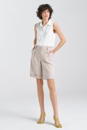 Krótkie lniane spodnie typu szorty SD86 Beige - Nife Nife Krótkie lniane spodnie typu szorty SD86 Beige - Nife Nife