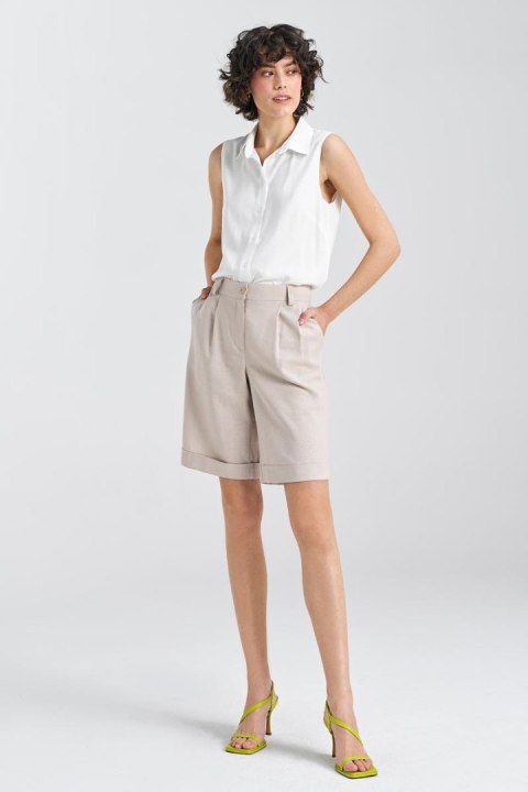 Krótkie lniane spodnie typu szorty SD86 Beige - Nife Nife Krótkie lniane spodnie typu szorty SD86 Beige - Nife Nife