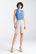 Krótkie lniane spodnie typu szorty SD86 Beige - Nife Nife Krótkie lniane spodnie typu szorty SD86 Beige - Nife Nife