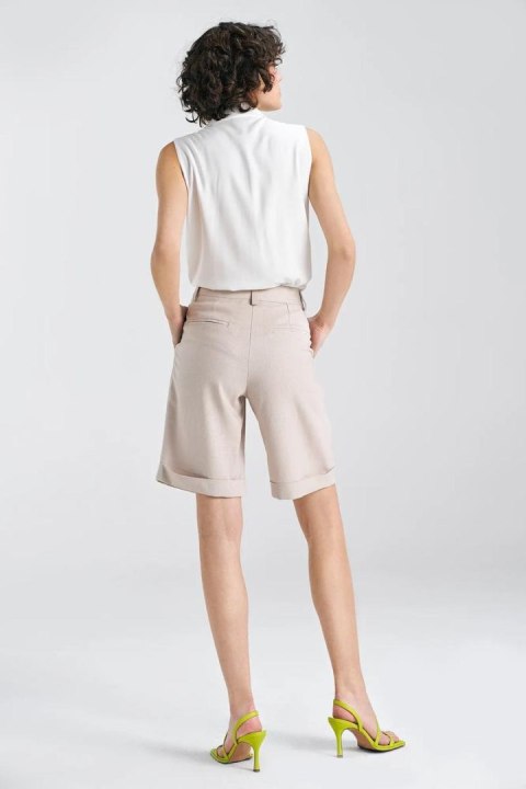Krótkie lniane spodnie typu szorty SD86 Beige - Nife Nife Krótkie lniane spodnie typu szorty SD86 Beige - Nife Nife