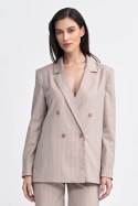 Marynarka oversize dwurzędowa prążek Z71 Beige - Nife Nife Marynarka oversize dwurzędowa prążek Z71 Beige - Nife Nife