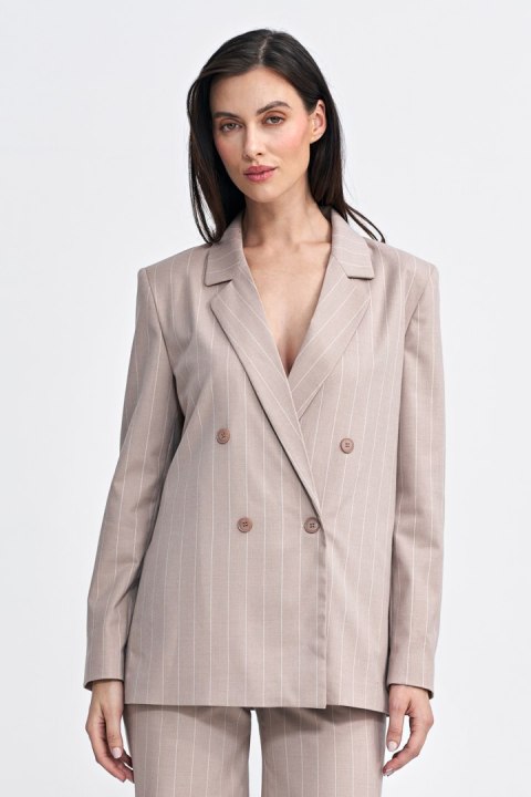 Marynarka oversize dwurzędowa prążek Z71 Beige - Nife Nife Marynarka oversize dwurzędowa prążek Z71 Beige - Nife Nife
