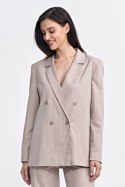 Marynarka oversize dwurzędowa prążek Z71 Beige - Nife Nife Marynarka oversize dwurzędowa prążek Z71 Beige - Nife Nife