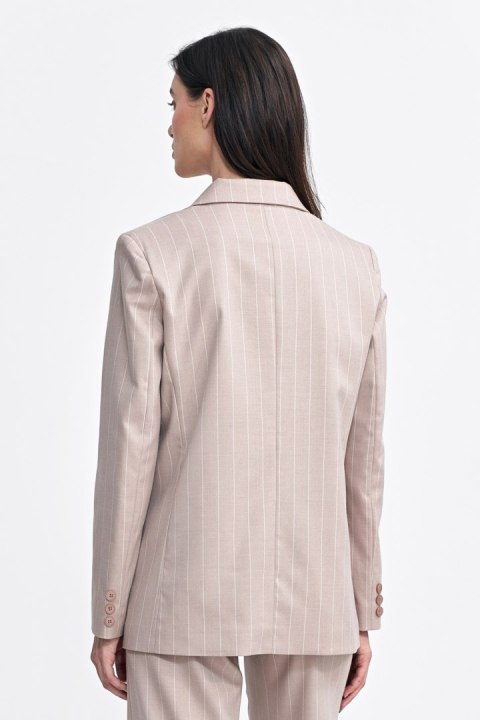 Marynarka oversize dwurzędowa prążek Z71 Beige - Nife Nife Marynarka oversize dwurzędowa prążek Z71 Beige - Nife Nife