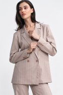Marynarka oversize dwurzędowa prążek Z71 Beige - Nife Nife Marynarka oversize dwurzędowa prążek Z71 Beige - Nife Nife