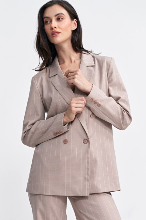 Marynarka oversize dwurzędowa prążek Z71 Beige - Nife Nife Marynarka oversize dwurzędowa prążek Z71 Beige - Nife Nife