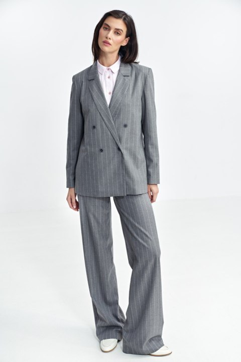 Marynarka oversize dwurzędowa prążek Z71 Grey - Nife Nife Marynarka oversize dwurzędowa prążek Z71 Grey - Nife Nife