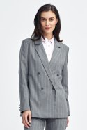 Marynarka oversize dwurzędowa prążek Z71 Grey - Nife Nife Marynarka oversize dwurzędowa prążek Z71 Grey - Nife Nife