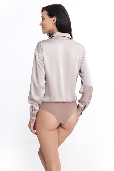 Satynowa koszula body K80 Beige - Nife Nife Satynowa koszula body K80 Beige - Nife Nife